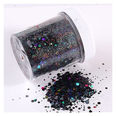 HANRUO Mix 0.2-3mm Nail Mermaid Glitter Flakes Sparkly 3D Hexagon Colorful Sequins Spangles Polish Manicure Nails Art Phone Decor (Color : Mix Gray Black 27, Size : 75g Bag)