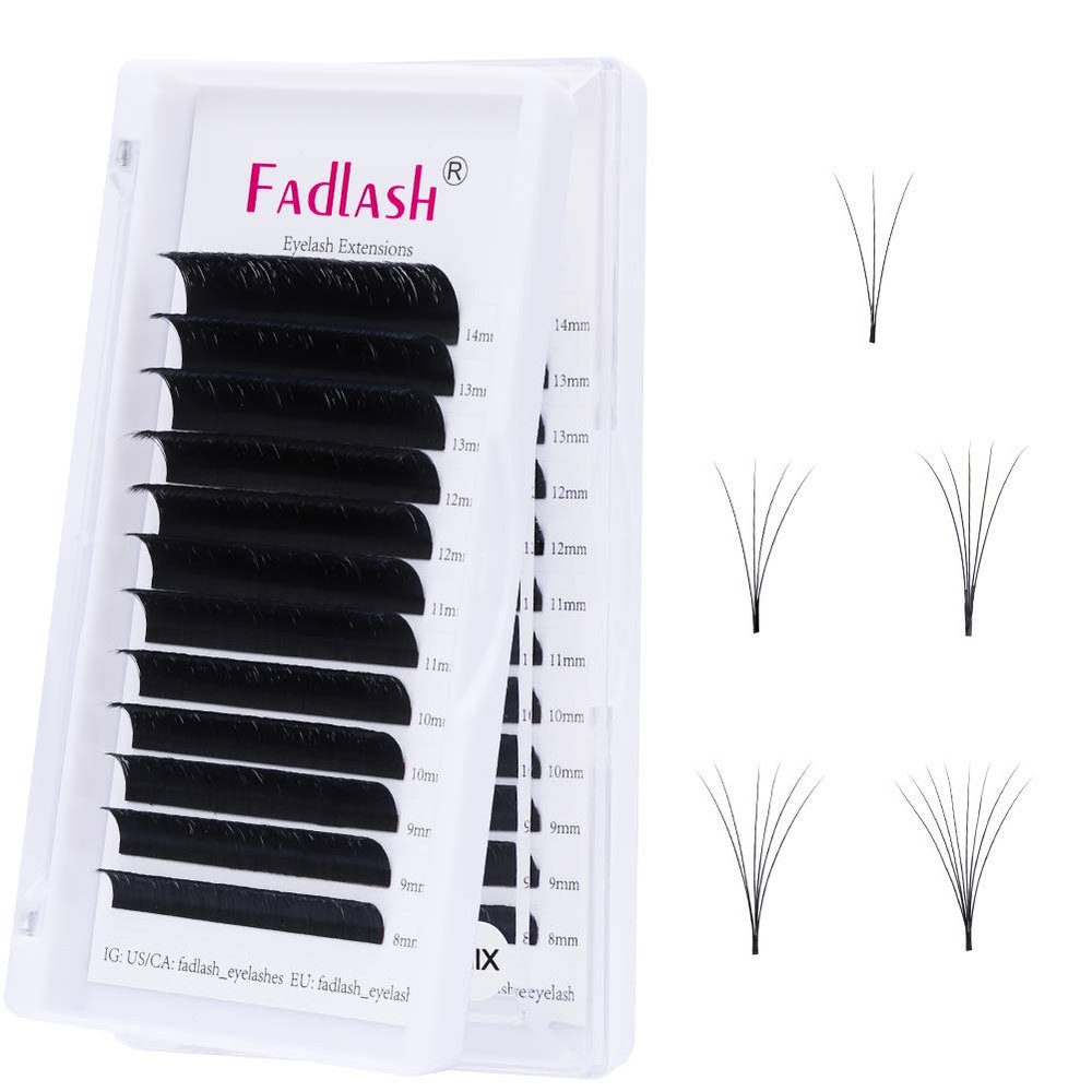 Mega Volume Lash Extensions 0.03-0.10mm C D CC DD L Curl 8-30mm Length Easy Fan Volume Lashes Self Fanning Eyelash Extensions 2D-20D (0.07-CC, 8-14mm Mix)