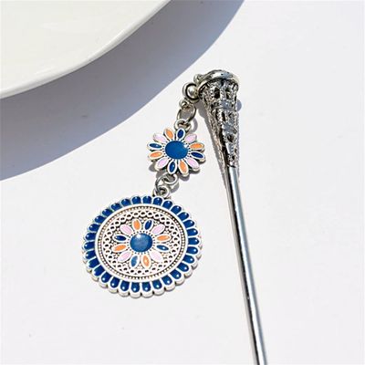 Women's Ethnic Blue Bell Hair Clip Indian Jewelry Traditional Hollow Tassel Hair Stick Jewelry Style 2