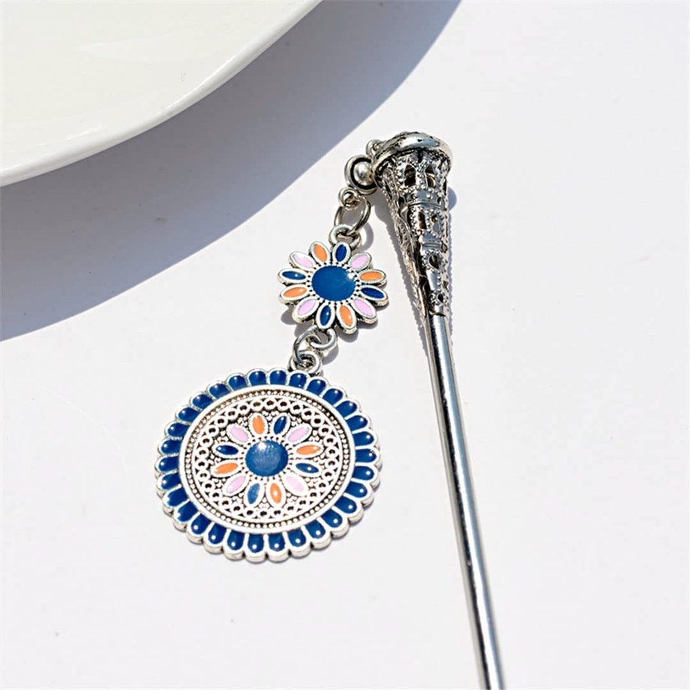 Women's Ethnic Blue Bell Hair Clip Indian Jewelry Traditional Hollow Tassel Hair Stick Jewelry Style 2