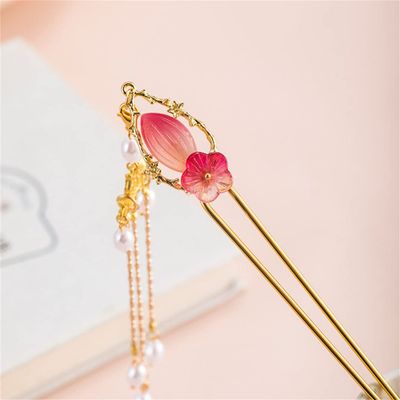 Ancient Hanfu dress Lotus Hairpin Antique Petal Tassel Hair Crown Hairpin Set B Hairpins