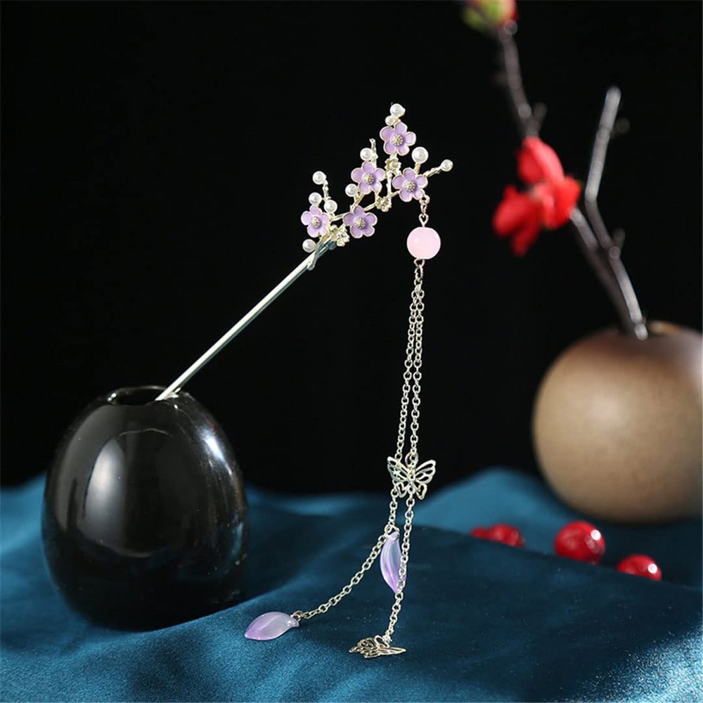 Chinese Retro Long Tassel Hair Fork wear Step Shake Hanfu Hair Accessories Purple