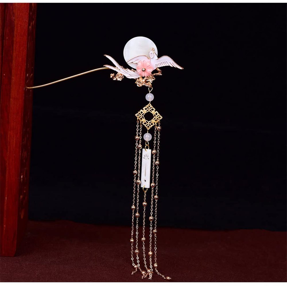 Chinese Ethnic Ancient Hairpin dress Hanfu Tassel Wood Color Glaze Hairpin 26Magpie