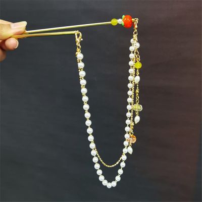 Double Chain Hair Fork Pearl Tassel Hairpin Chinese Retro Hair Accessories Hanfu dress 02