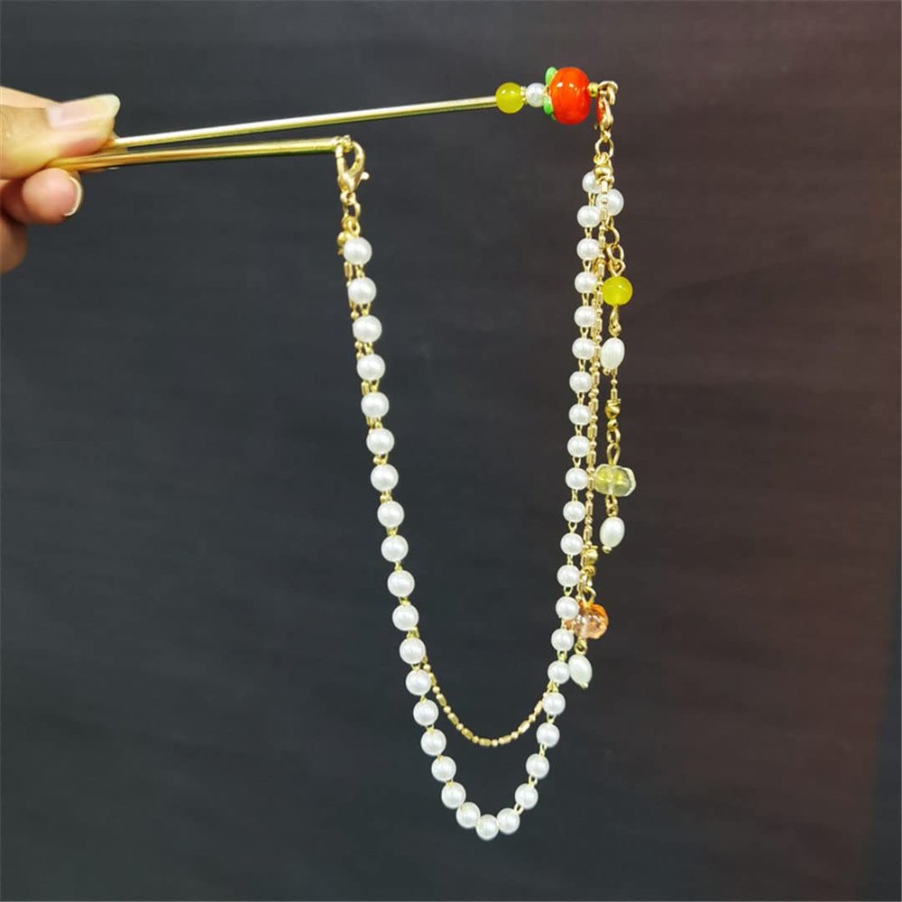 Double Chain Hair Fork Pearl Tassel Hairpin Chinese Retro Hair Accessories Hanfu dress 02