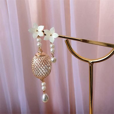 Lantern Hairpin Cherry Blossom Short Tassel Hairpin Step By Step Hanfu Cheongsam Antique Style Accessories 1pcs