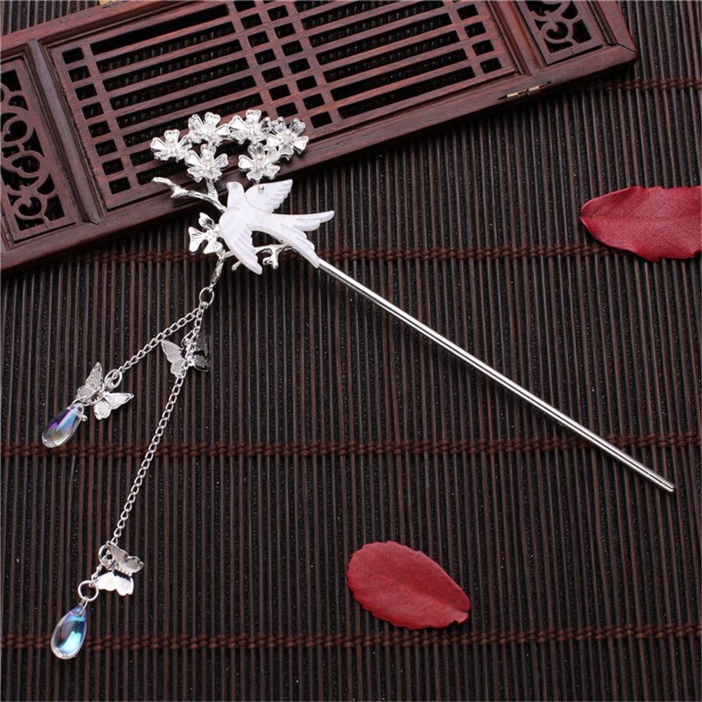 Qianhe Tassel Hairpin Hair Accessories Hanfu dress Wind Step Shaking Flower Pearl Hairpin B