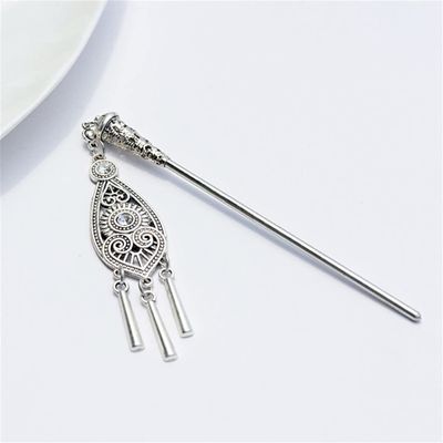 Vintage Gypsy Tibetan Silver Tassel Carved Flower Chopsticks Hair Clip Ladies Hair Clip Jewelry Style 1
