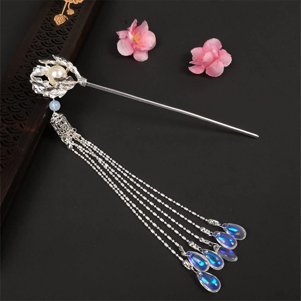 1 Pack Vintage Hair Stick Super Fairy Tassel Pearl Flower Pendant Crystal Hair Clips F