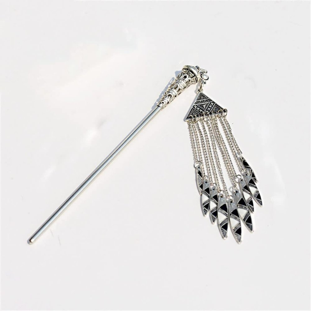 Vintage Gypsy Tibetan Silver Tassel Carved Flower Chopsticks Hair Clip Ladies Hair Clip Jewelry Style 4