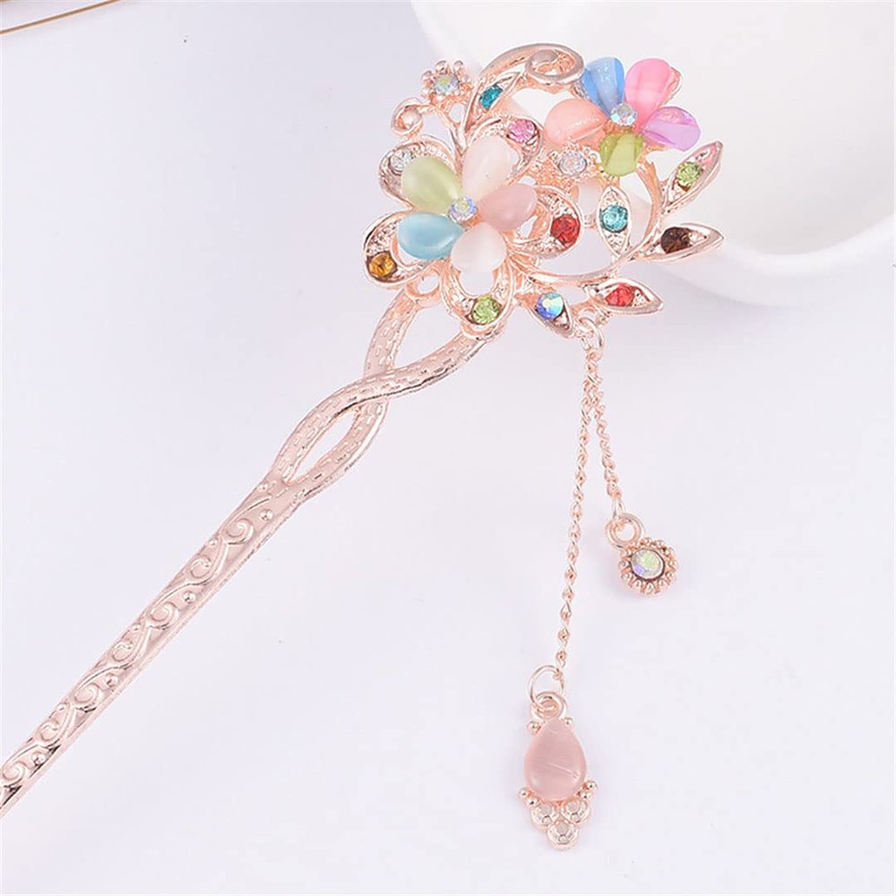 Metal Chinese Style Hair Stick Flower Hair Chopsticks Hair Clip Opal Clip Female Hair Accessories Multicolor