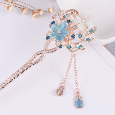 Metal Chinese Style Hair Stick Flower Hair Chopsticks Hair Clip Opal Clip Female Hair Accessories Blue