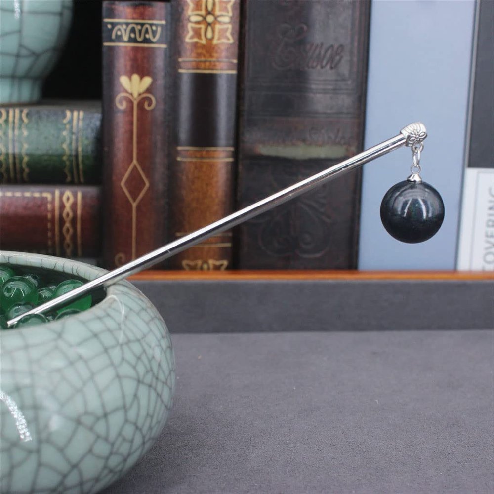 Imitation Pearl Metal Hair Stick Chinese Traditional Long Fringed Hairpin Pin Wedding Hairstyle Silver Black pearl