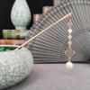Imitation Pearl Metal Hair Stick Chinese Traditional Long Fringed Hairpin Pin Wedding Hairstyle Silver Black pearl view 4