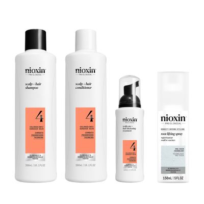 Nioxin System Kit 4 + Thickening Spray, For Color Treated Hair with Progressed Thinning, Full Size (3 Month Supply)