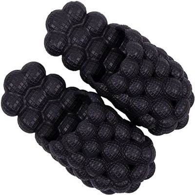 PhyllisBB Massage Bubble Slides Slippers for Women Non Slip Spa Slippers Soft Bubble Cloud Slippers Massage Slippers (Black)