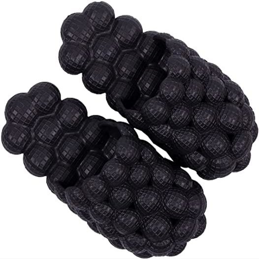 PhyllisBB Massage Bubble Slides Slippers for Women Non Slip Spa Slippers Soft Bubble Cloud Slippers Massage Slippers (Black)
