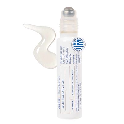 KORRES Greek Yoghurt Wide Awake Eye Gel Serum with Hyaluronic Acid & Caffeine for Dark Circles & Puffy Eyes, Roller Ball, Brightening & Hydrating, 0.51 fl oz, Stocking Stuffer