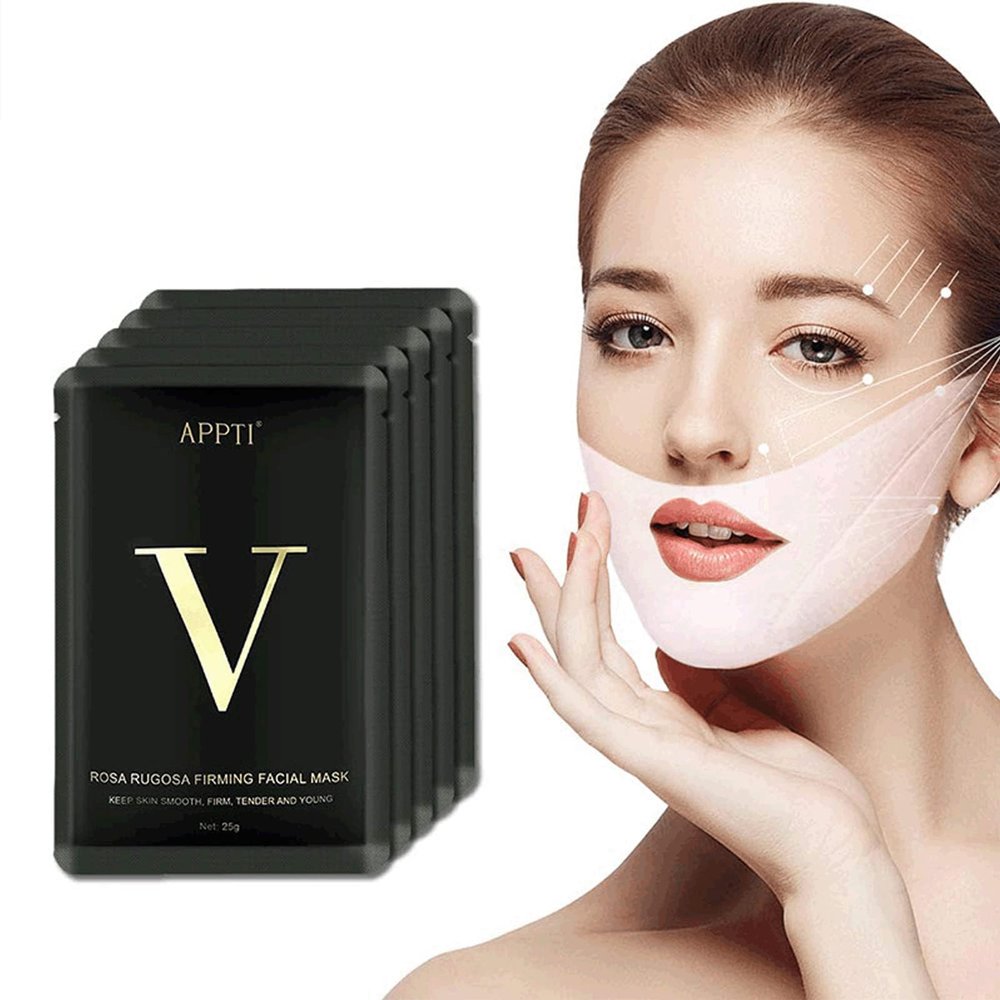 APPTI Double V Shape Chin Reducer Face Lifting Mask, Firming Tightening Facial Masks Chin Up Patch V Line Lifting Mask for Women Men Face and Neck Slimmer 5 Pieces