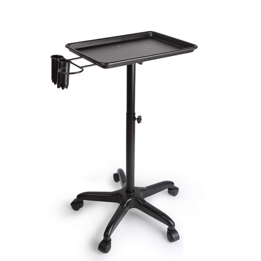 Hair Salon Roller Aluminum Tray Trolley, Service Tray Hairdressing Tool Trolley, Height Adjustable for Hairdresser Salon Spa Dyeing SPA Service Rack (Black 3)