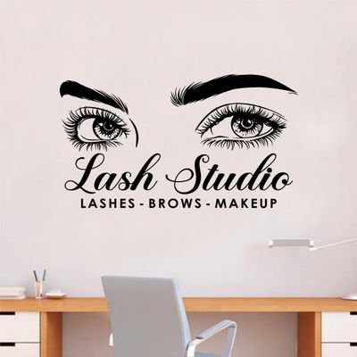 Lash Studio V2 Wall Decal Home Decor Art Sticker Vinyl Bedroom Boys Girls Teen Kids Quote Makeup Lashes Brows Beauty Brushes Lipstick Mascara Eyeshadow Business Logo