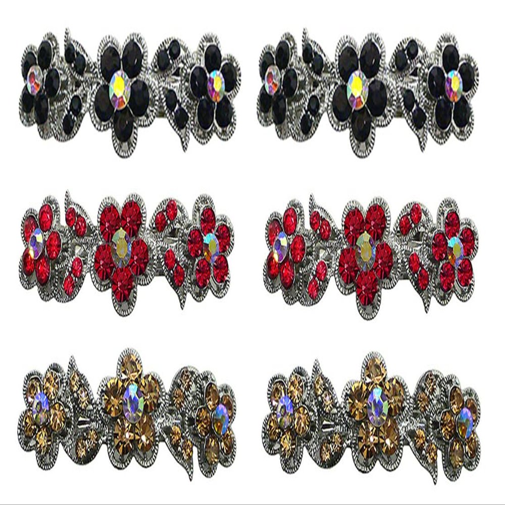JCGY Set of 6-6 Count - Hair Barrettes Small French Clip Barrettes Sparkly Crystals 6 Colors 1338-6d3