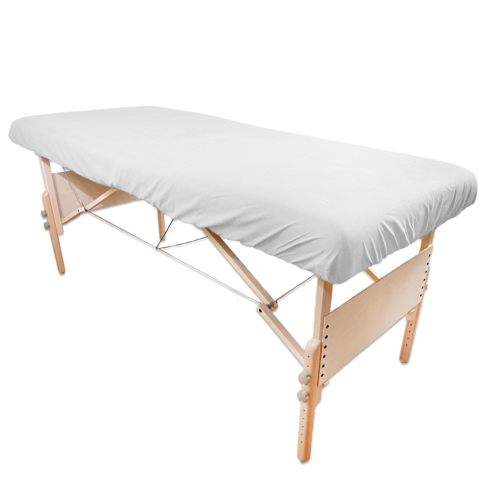 10 Pack Body Linen Simplicity Poly Cotton Massage Table Fitted Sheets - 180 Thread Count. Roomy Fit for Tables 28-32 inches Wide, Soft and Durable. Available in White and Natural. (White)