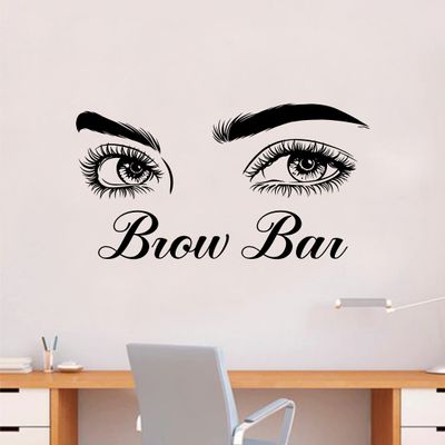 Brow Bar v4 Wall Decal Home Decor Art Sticker Vinyl Bedroom Boys Girls Teen Kids Quote Makeup Lashes Brows Beauty Brushes Lipstick Mascara Eyeshadow Business Logo Studio