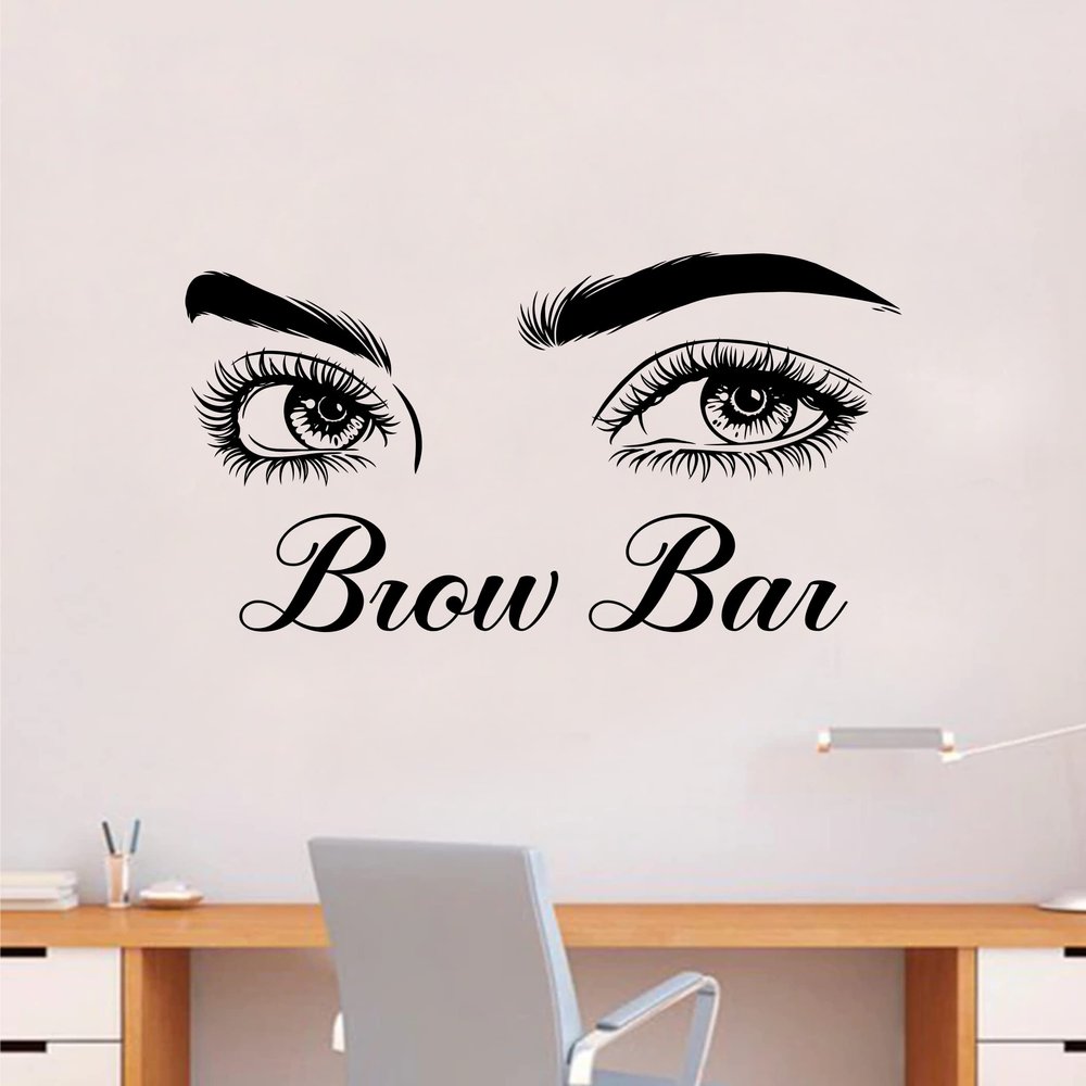 Brow Bar v4 Wall Decal Home Decor Art Sticker Vinyl Bedroom Boys Girls Teen Kids Quote Makeup Lashes Brows Beauty Brushes Lipstick Mascara Eyeshadow Business Logo Studio