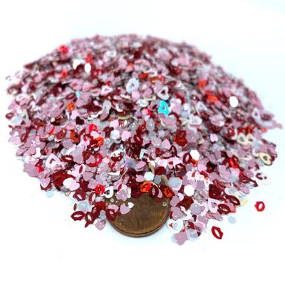 Heart and Kisses Mix Shape Glitter, Valentine, Glitter for Nails, Glitter for Tumblers, Glitter Shapes for tumblers, Glitter Shape Confetti (4oz)