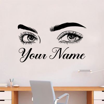 Custom Name Wall Decal Home Decor Art Sticker Vinyl Bedroom Boys Girls Teen Kids Quote Makeup Lashes Brows Beauty Brushes Lipstick Mascara Eyeshadow Business Logo Studio Customized