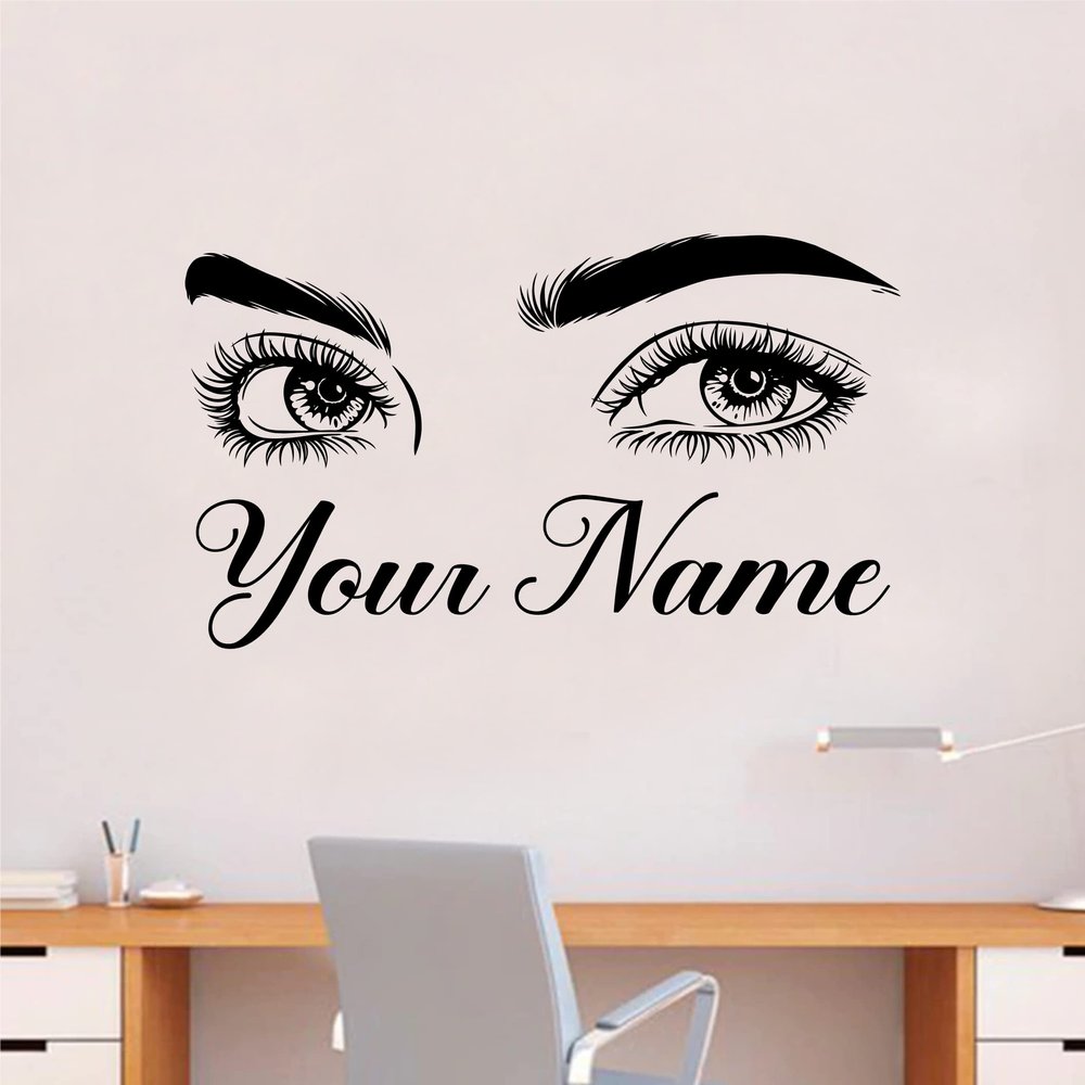 Custom Name Wall Decal Home Decor Art Sticker Vinyl Bedroom Boys Girls Teen Kids Quote Makeup Lashes Brows Beauty Brushes Lipstick Mascara Eyeshadow Business Logo Studio Customized