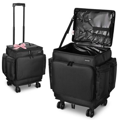 BYOOTIQUE Rolling Makeup Train Case Soft Sided Travel Cosmetic Organizer Storage 1680D Nylon Fabric Trolley Suitcase Mobile Barber Station, Black