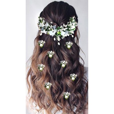 Hair Flare Attractive Artificial White Rose with Pearl Hair Vein and Hair Pins, Wedding Bridal Hair Accessories/Juda Pins for Women -Combo (1989-2299)