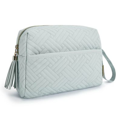 BAGSMART Makeup Bag, Cosmetic Bag for Purse,Travel Make Up Pouch,Water-resistant Toiletry Bag Elegant Roomy, Makeup Accessories Organizer, Light Blue