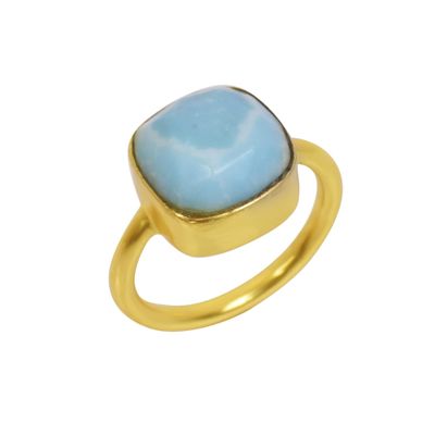 Shilpi Impex Rose Cut Synthetic Larimar Gold Plated Brass Ring For Men Women (13.5)