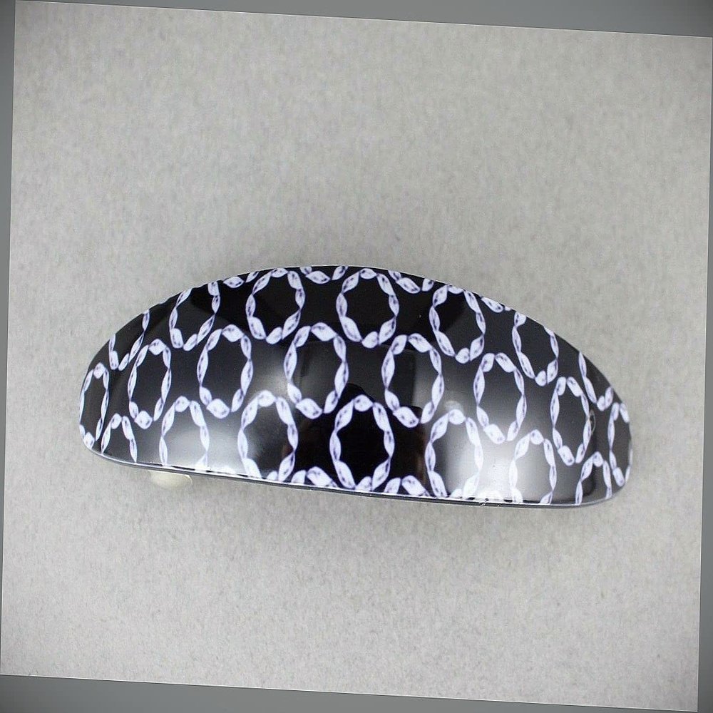 Black White Curved Barrette Hair Clip Accessory 3.5" Long Circles Pattern Fashion hair Accessories for Women