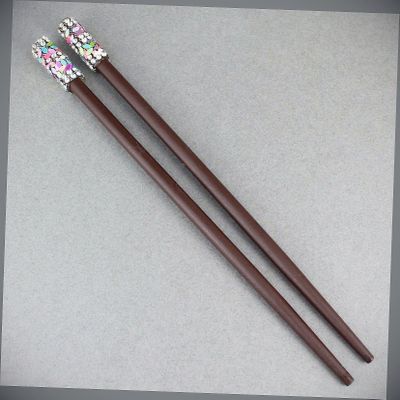 Dk Brown Crystal Sequin Wood Set 2 Hair Chop Sticks Accessory Picks Pins 7" Long Fashion hair Accessories for Women