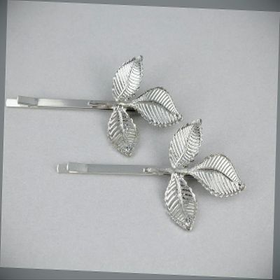 2 Silver Laurel Leaf Leaves Bobby Bobbi Pins Clip Barrette Hair Pin Set Of 2 Fashion hair Accessories for Women