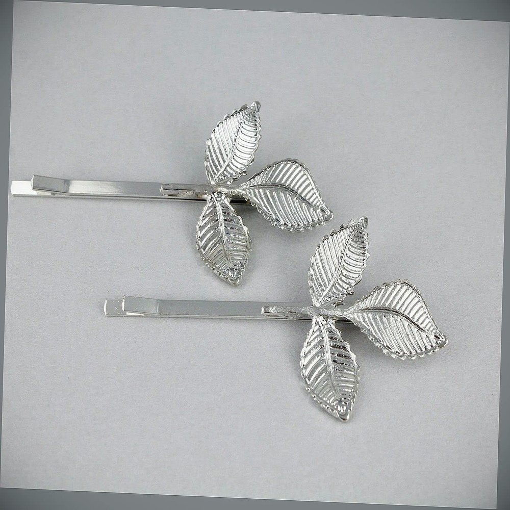 2 Silver Laurel Leaf Leaves Bobby Bobbi Pins Clip Barrette Hair Pin Set Of 2 Fashion hair Accessories for Women