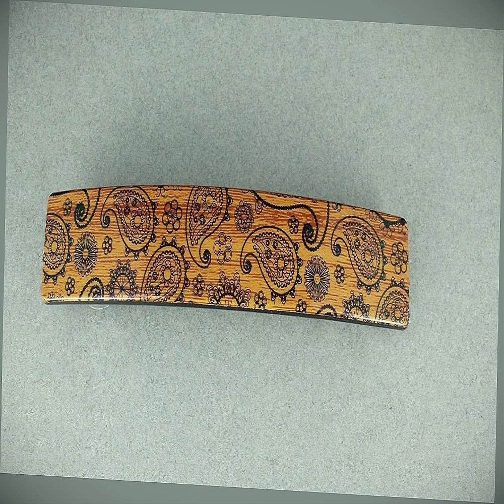 Brown Copper Barrette Paisley Wood Grain Plastic Rectangle Hair Clip 4.25" Fashion hair Accessories for Women