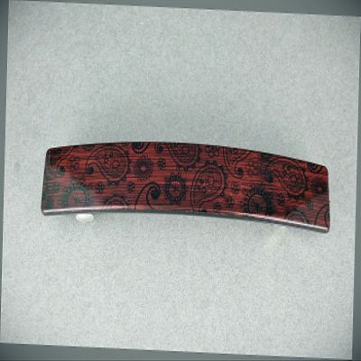 Dk Brown Barrette Paisley Wood Grain Plastic Rectangle Hair Clip Accessory 4.25" Fashion hair Accessories for Women