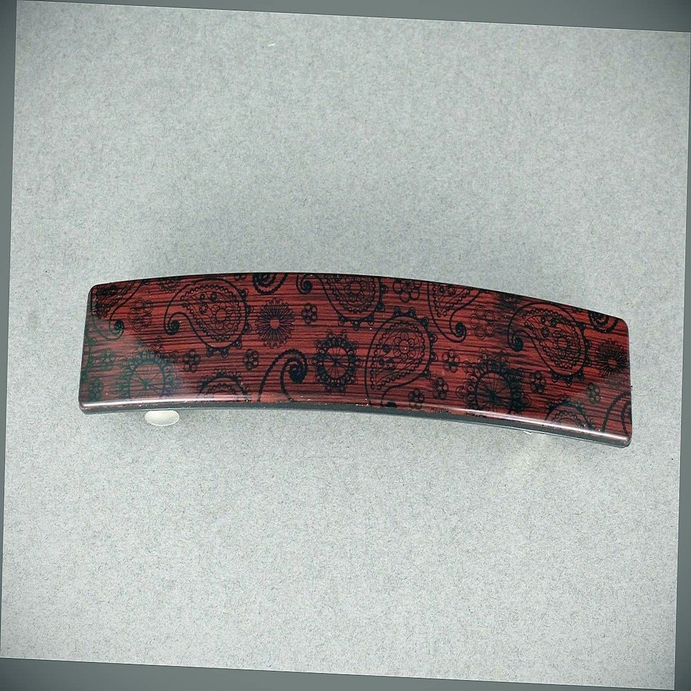 Dk Brown Barrette Paisley Wood Grain Plastic Rectangle Hair Clip Accessory 4.25" Fashion hair Accessories for Women