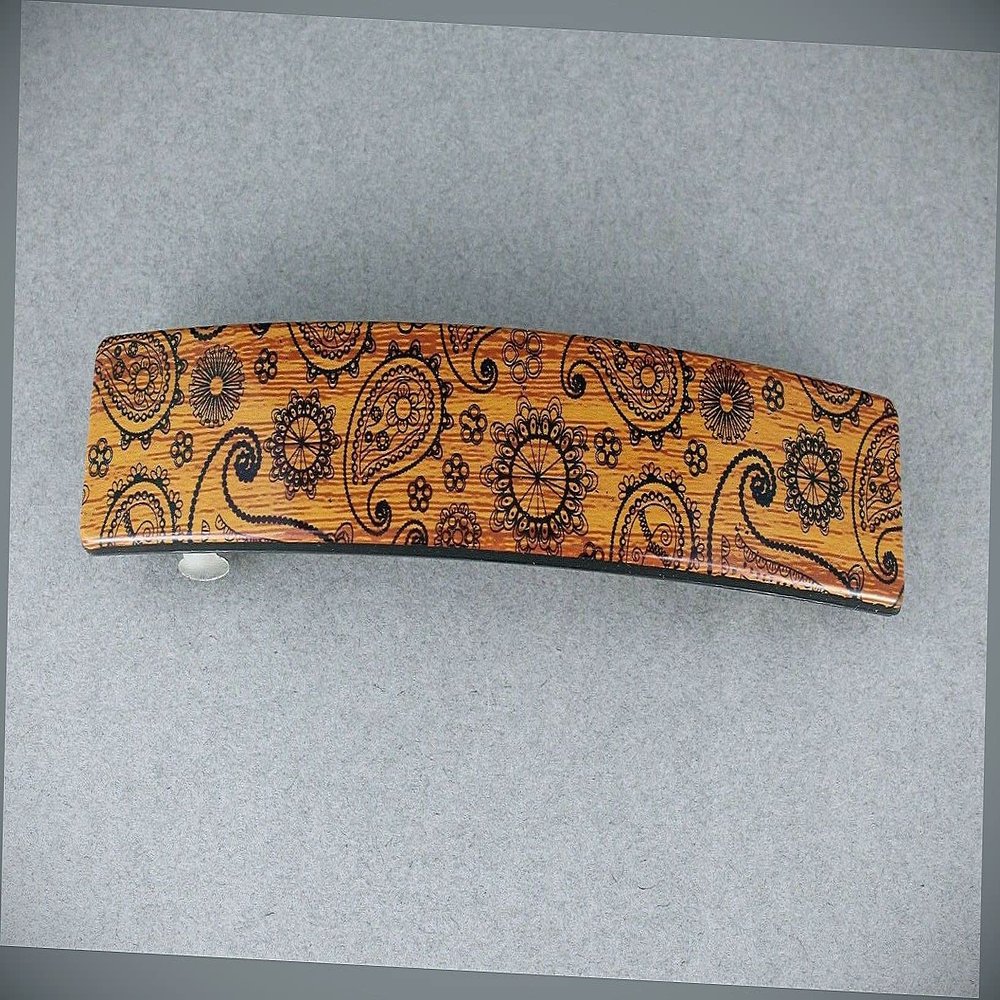 Brown Barrette Paisley Wood Grain Plastic Rectangle Hair Clip Accessory 4.25" Fashion hair Accessories for Women