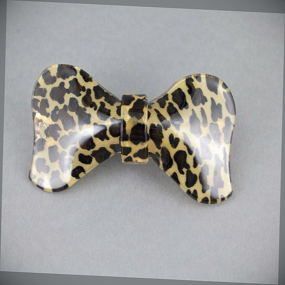 Cheetah Barrette Leopard Print Curved Hair Clip Accessory 3.25" Long Black Brown Fashion hair Accessories for Women