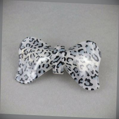 Cheetah Barrette Leopard Print Curved Hair Clip Accessory 3.25" Long Gray Black Fashion hair Accessories for Women