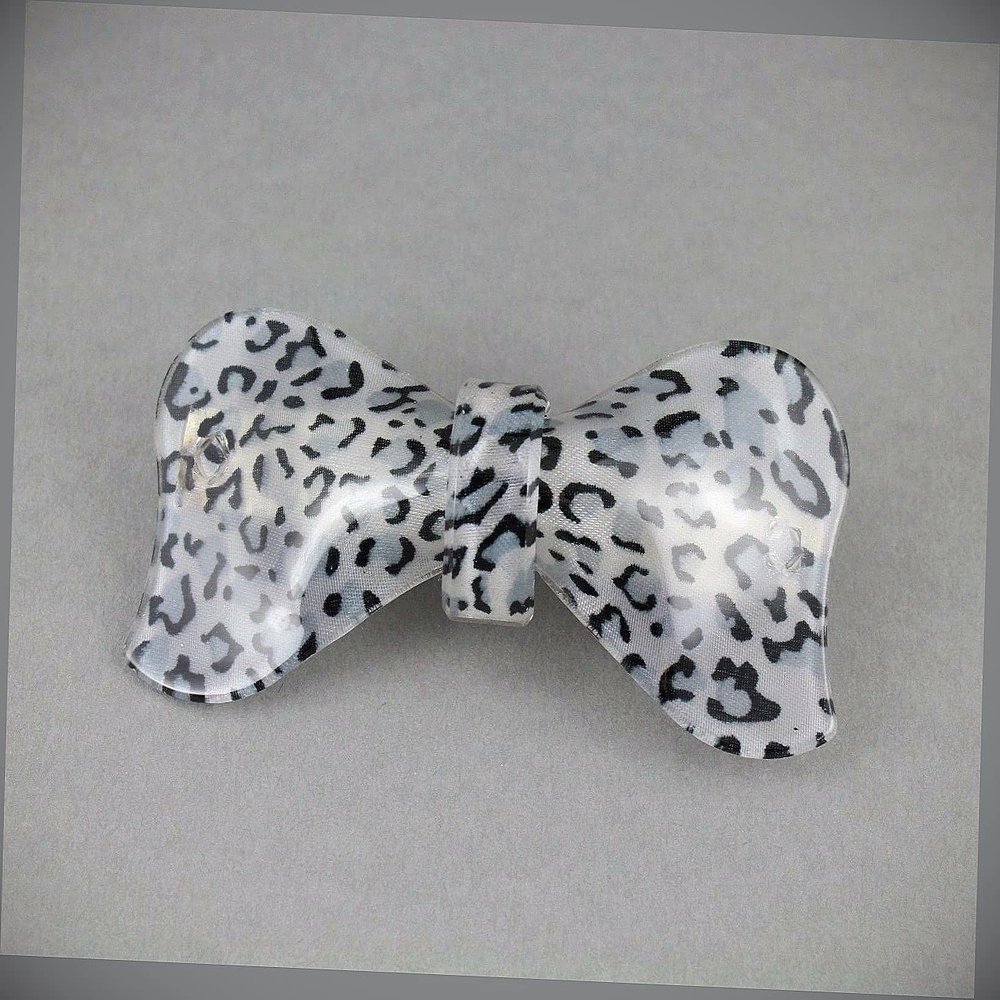 Cheetah Barrette Leopard Print Curved Hair Clip Accessory 3.25" Long Gray Black Fashion hair Accessories for Women