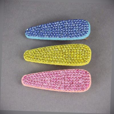 3 Blue Yellow Pink Crystal Barrettes Alligator Hair Clip Faceted Gems Sparkly Fashion hair Accessories for Women
