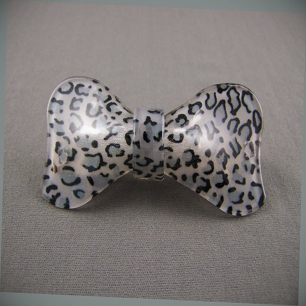 Black Grey Leopard Cheetah Print Curved Barrette Hair Clip Accessory 3.25" Long Fashion hair Accessories for Women