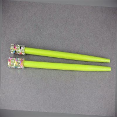 Green Crystal Sequin Wood Set 2 Hair Chop Sticks Accessory Picks Pins 7 1/8" Fashion hair Accessories for Women